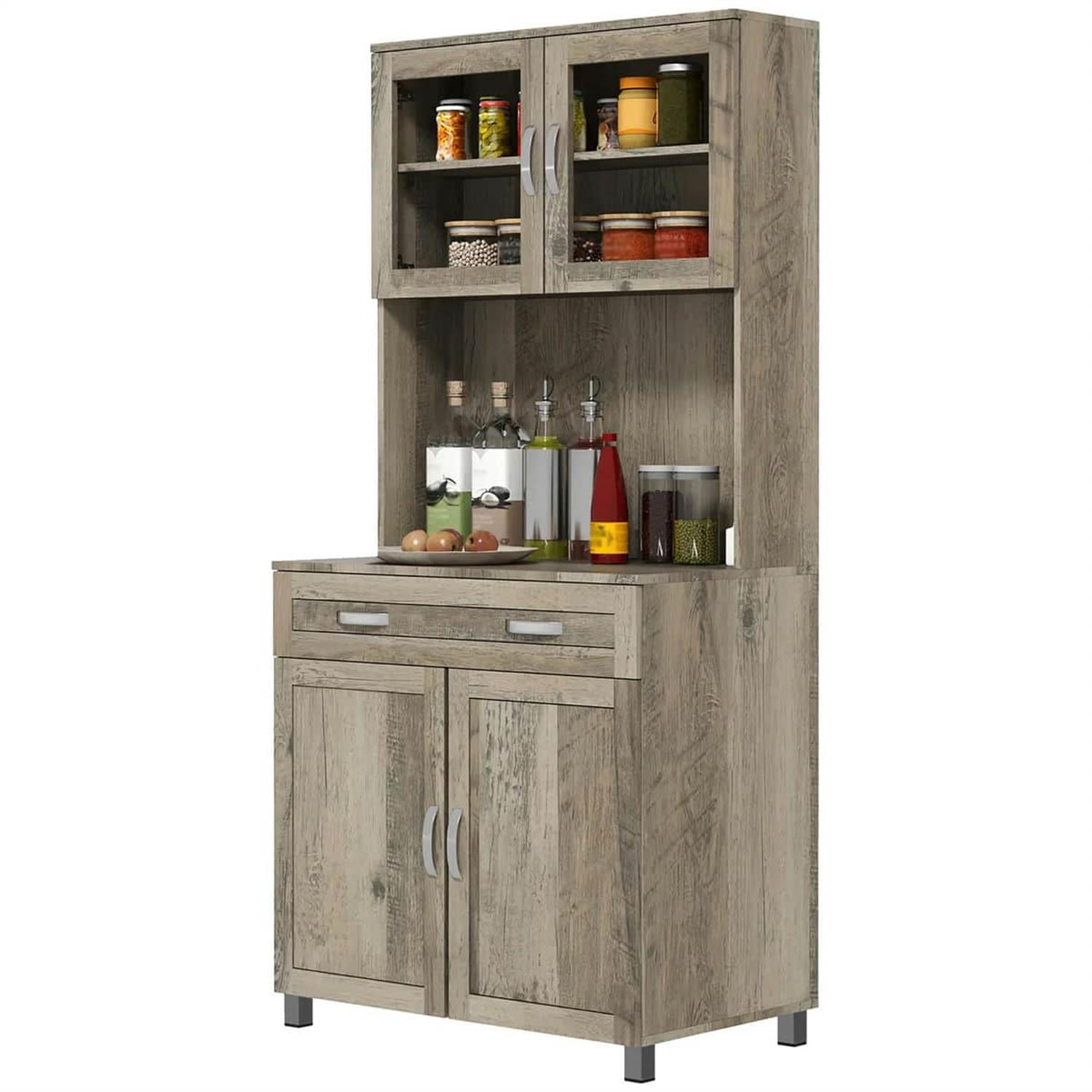 Demi Bonn 67" Buffet Hutch, Modern Kitchen Storage Cabinet, Freestanding Glass Door Pantry, Shelves & Drawers for Home Decor, Gray