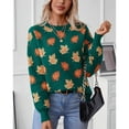 thumbnail image 3 of SWSMCLT Women's Soft Knit Sweater Maple Long Sleeve Pullover Sweaters Leaf Printed Winter Top Crewneck Fashion Warm Spring Loose Short Dark Green X-Large, 3 of 5
