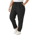 thumbnail image 4 of GRACE & GRANDEUR Women's Plus Size Pants Straight Leg Drawstring Elastic Work Trousers 2X Black, 4 of 6