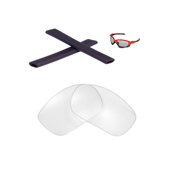 Walleva Clear Replacement Lenses And Black Earsocks for Oakley Racing Jacket Sunglasses