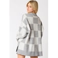 thumbnail image 3 of Plus Size Gray Checkered Pattern Button Polo Collar Split Sweater for Women | [ZhiHiMeRi] | 1X, 3 of 5