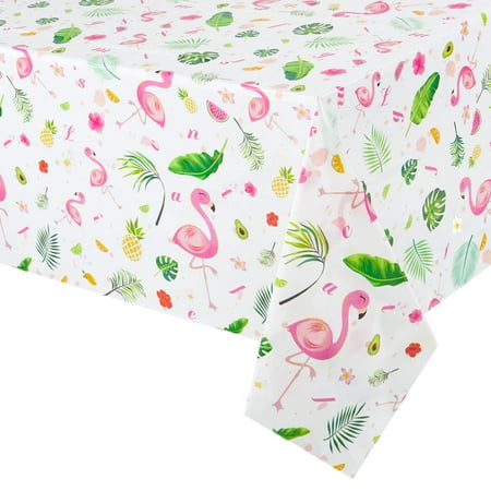 

WERNNSAI Flamingo Tablecloth - 108 x 54 Tropical Luau Party Disposable Plastic Table Cover Pineapple Party Supplies for Kid Girl Picnic Birthday Party Decoration