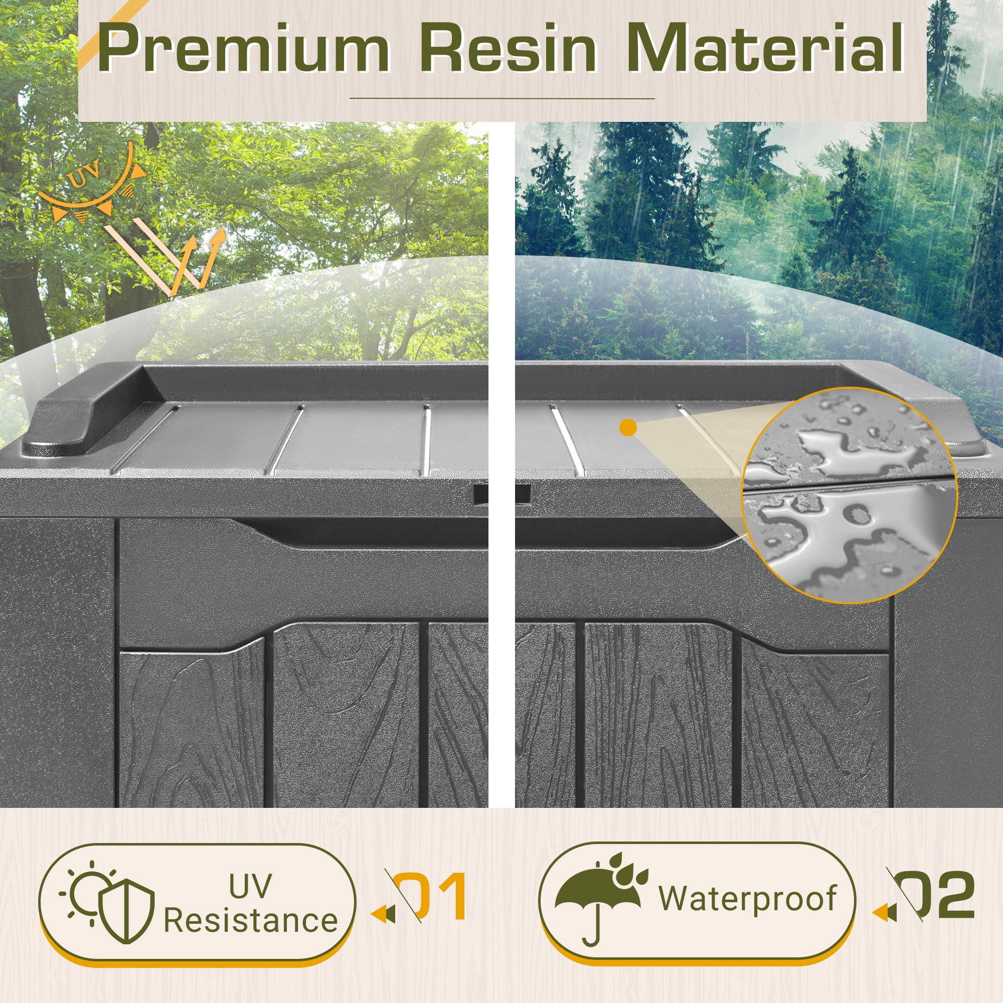 Vineego 28 Gallon Resin Deck Box Waterproof, UV Resistant Outdoor Storage Box