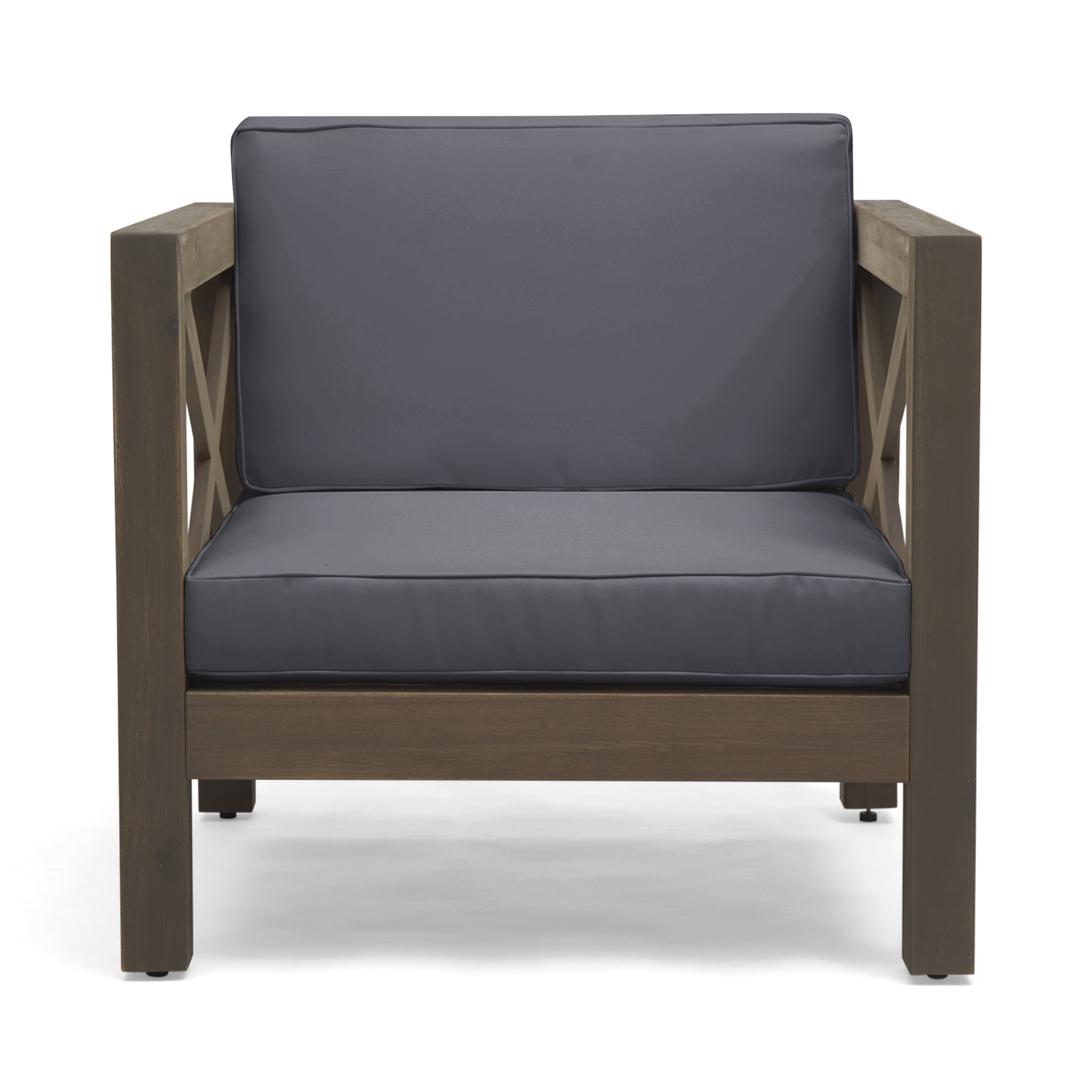 Outdoor Single Leisure Seat Chair, Acacia Wood Frame Relaxing Seat for Patio Garden, Dark Gray