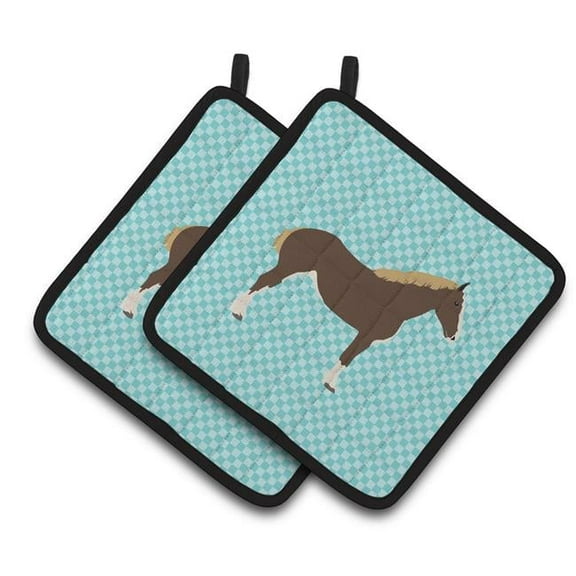 Caroline's Treasures Percheron Horse Blue Check Pair of Pot Holders