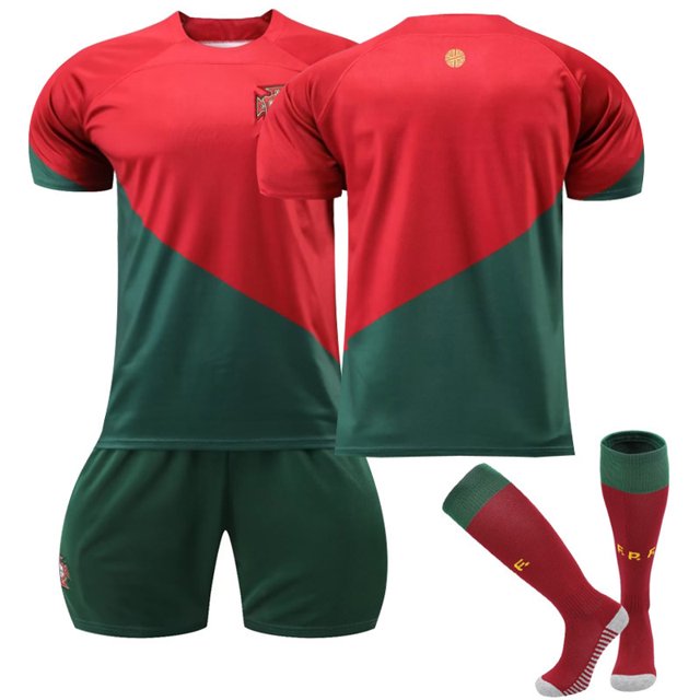 22-23 Portugal Home #7 Ronaldo Soccer Jersey Kit Kids No No + Socks Kis 24(130-140CM)