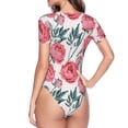 thumbnail image 3 of Uemuo Rose Flowers Pattern Women's One Piece Short Sleeve Swimsuit Rash Guard Surfing Modest Quick-drying Swimsuit Beach Essentials-Medium, 3 of 9