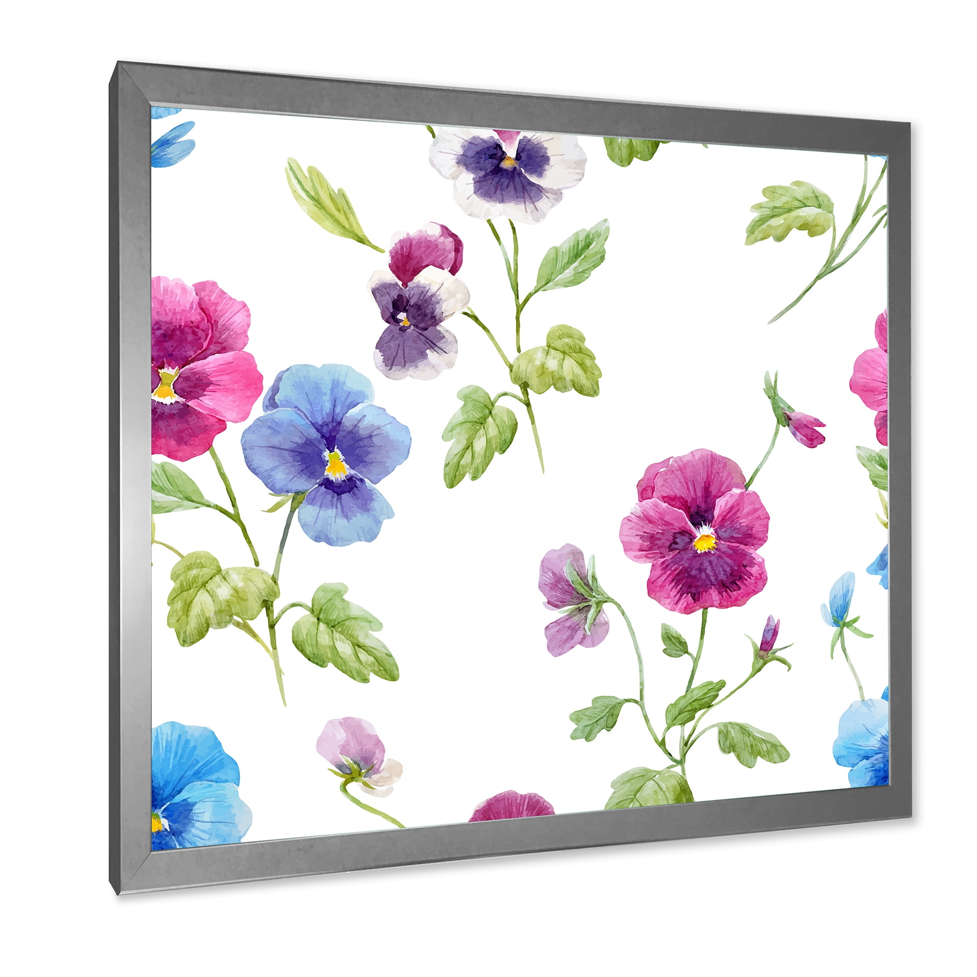 Designart 'Blue and Pink Pansy Flowers II' Traditional Framed Art Print