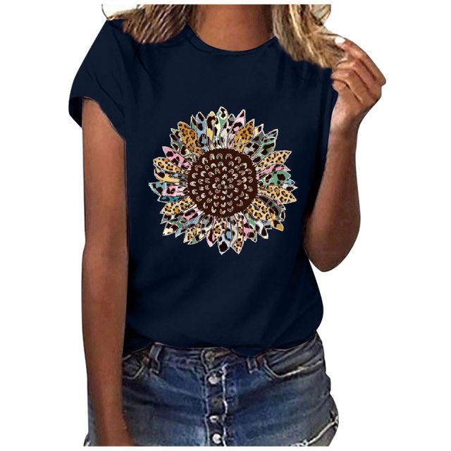 DPTALR Women's Round- Neck Christmas Printing Recreational Short Sleeve Tops