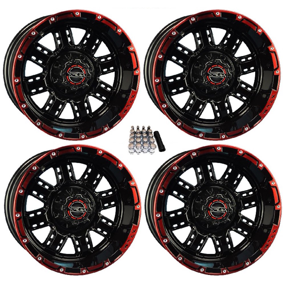 Madjax 12" Transformer Black/Red Golf Cart Wheels/Rims (3+4) EZGO