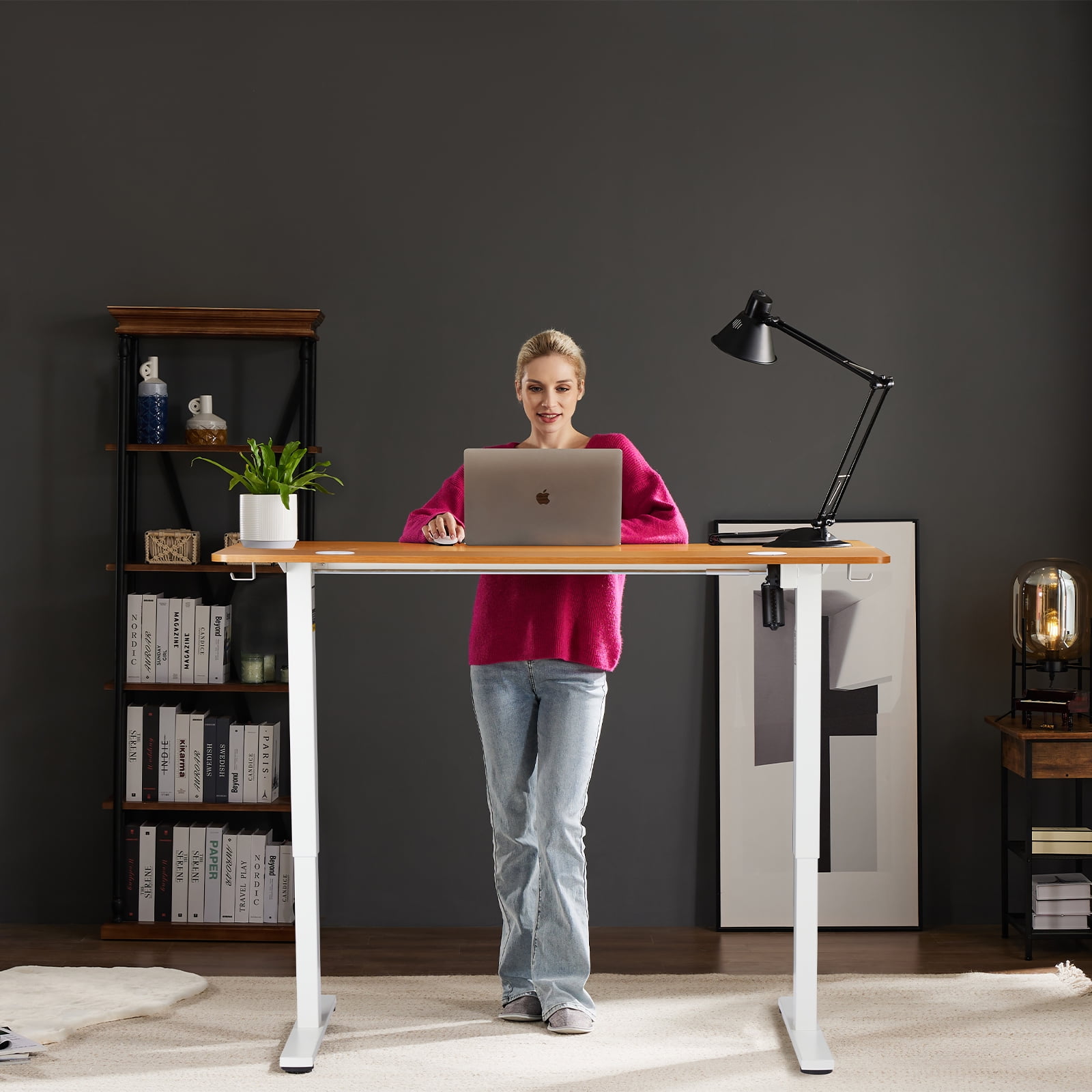 CONCETTA Electric Height Adjustable Desk, 48"x24" Ergonomic Sit Stand Workstation, One-Touch Lift Home Office Desk, Oak