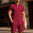 thumbnail image 2 of JAJAHO Men's 2 Piece Set Short Sleeve Quarter Zip Collared Shirts And Drawstring Shorts Texture Summer Beach Vacation Clothes Trendy Outfit, 2 of 7