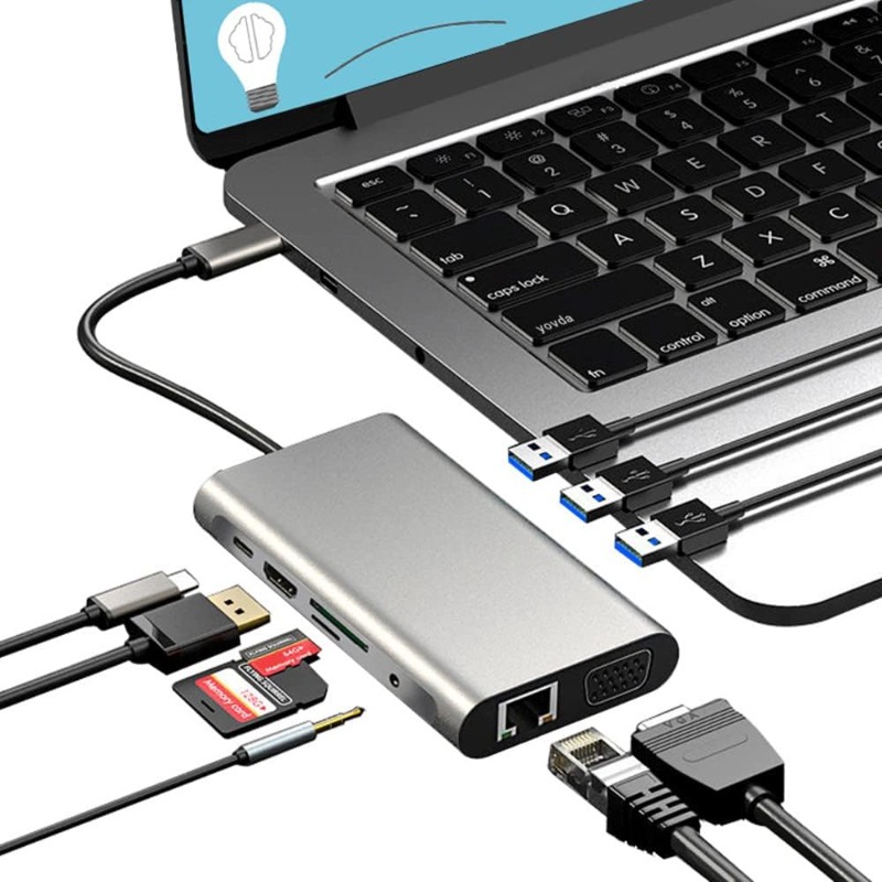 10-in-1 Laptop Docking Station with Type-C, HD, VGA, RJ45, PD, and Multi-USB 3.0