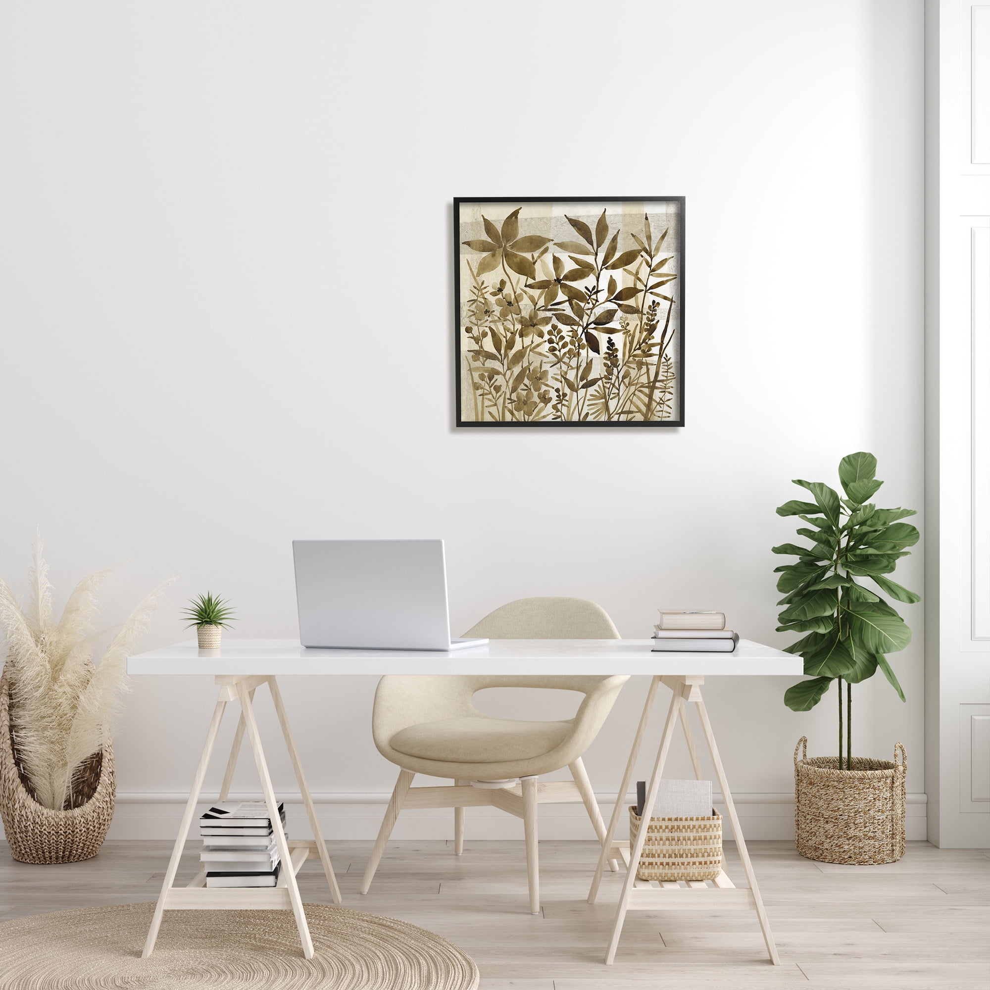 Stupell Industries Vintage Wildflower Field Abstraction Brown Tan Plaid Botanical & Floral Painting Black Framed Art Print Wall Art, 24 x 24