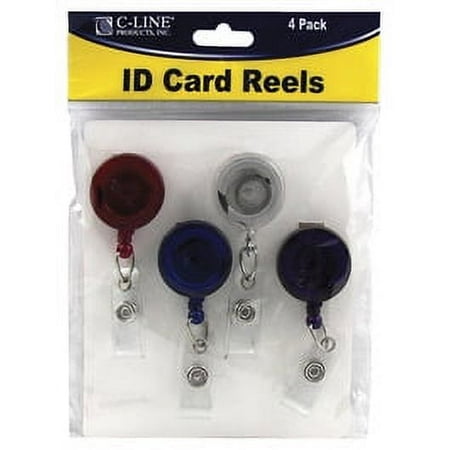 C-Line ID Card Reel with Clip & Snap-On ID Strap, Assorted Colors, Pack of 4