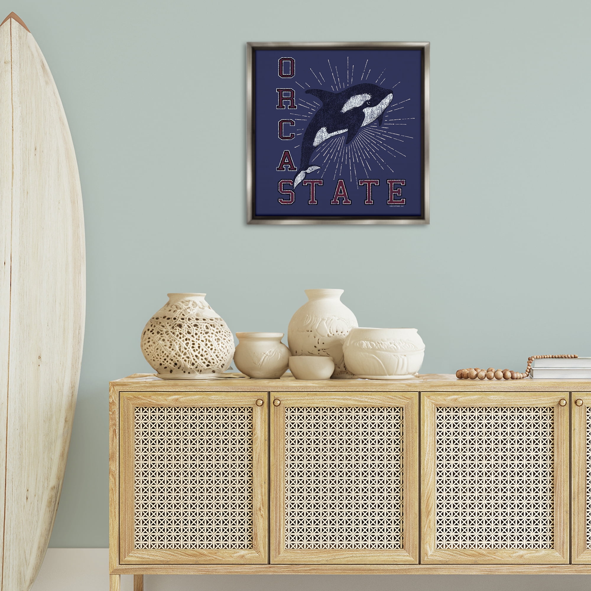 Stupell Industries Orca State Varsity Animals Painting Gray Floater Framed Canvas Art Print Wall Art, 25 x 25