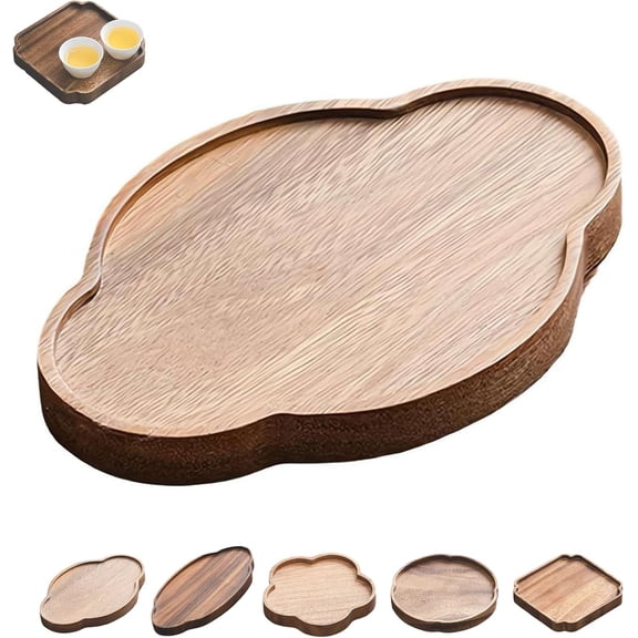 QenASHaing Walnut Tea Tray for Gongfu Tea Ceremony, Small Decorative Tray for Teas&Coffee, Cloud-Shaped Wooden Teas Table with Chinese Style Design, for TeaLovers