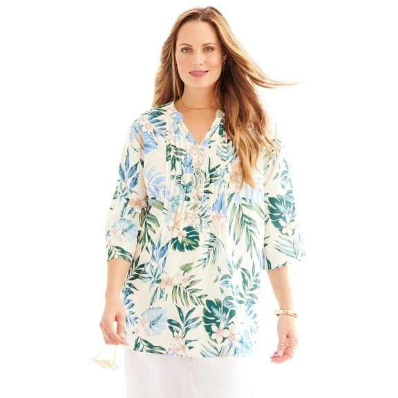 Catherines Women's Plus Size Pleated Linen Tunic