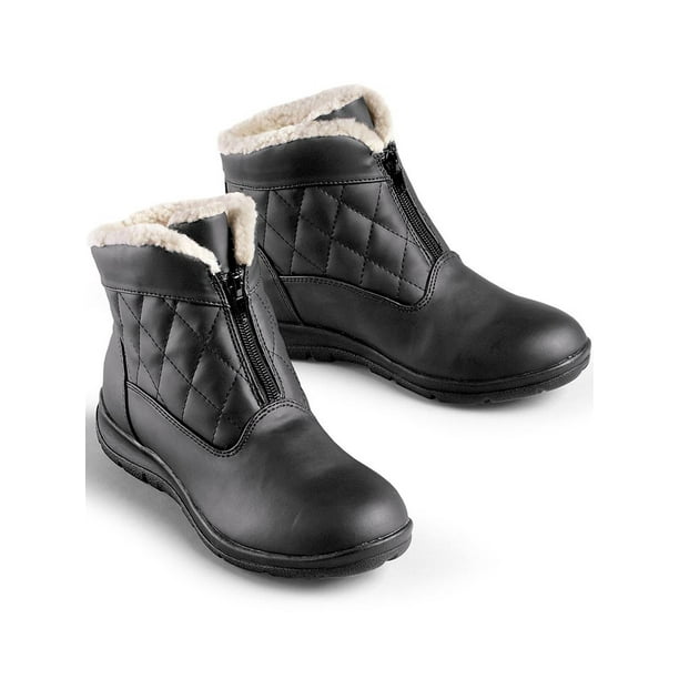 Quilted ZipFront Wide Width Boots with Rubber Sole