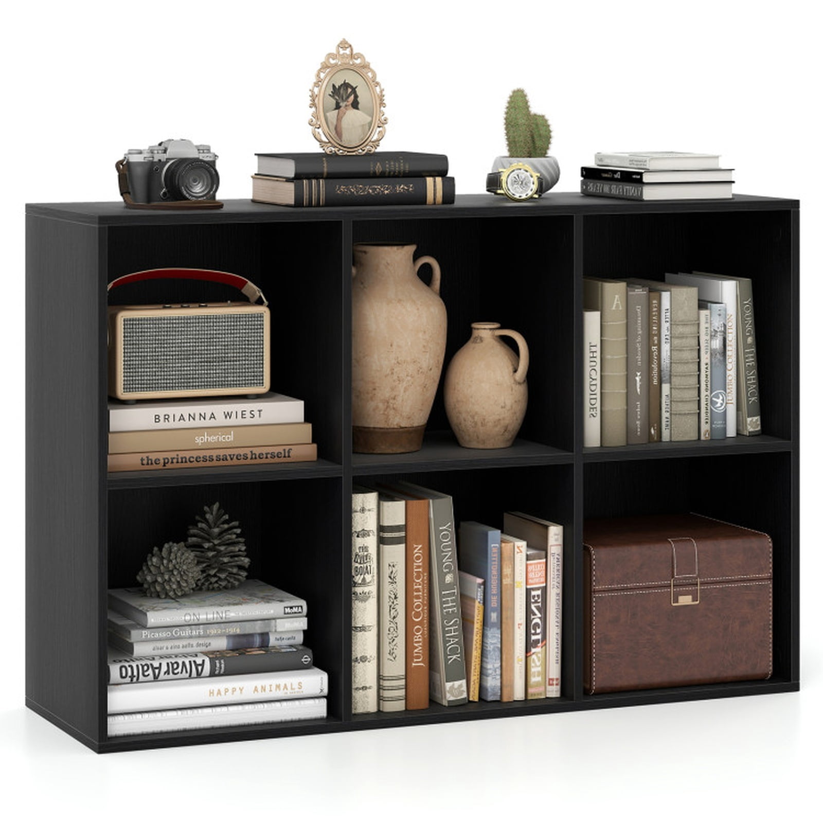 Furnibear Modern 6-Cube Bookcase Freestanding Storage Bookshelf with Anti-Tipping Kits and Non-Slip Pads for Living Room, Black