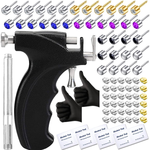Professional Ear Piercing Gun Kit with 18 Pairs of Diamond Stud Earrings and Pro Black Ear Piercing Gun 8 Alcohol Pads for Salon and Home Use