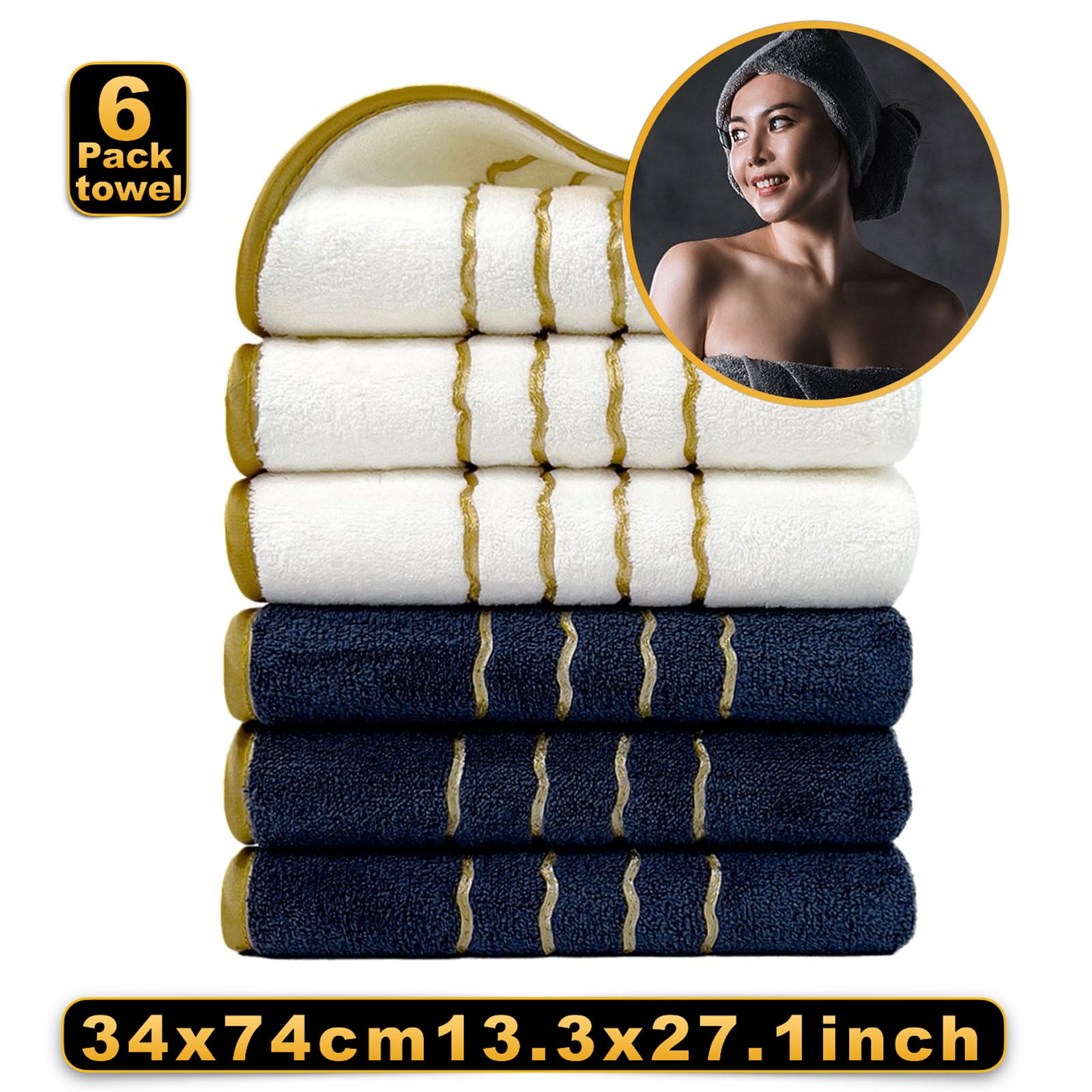 Tunhigl Towels Clearance! 6PCS Towel Set Velvet Spun Highly Absorbent Soft Bath Towel Suitable For Bathroom Spa Gym