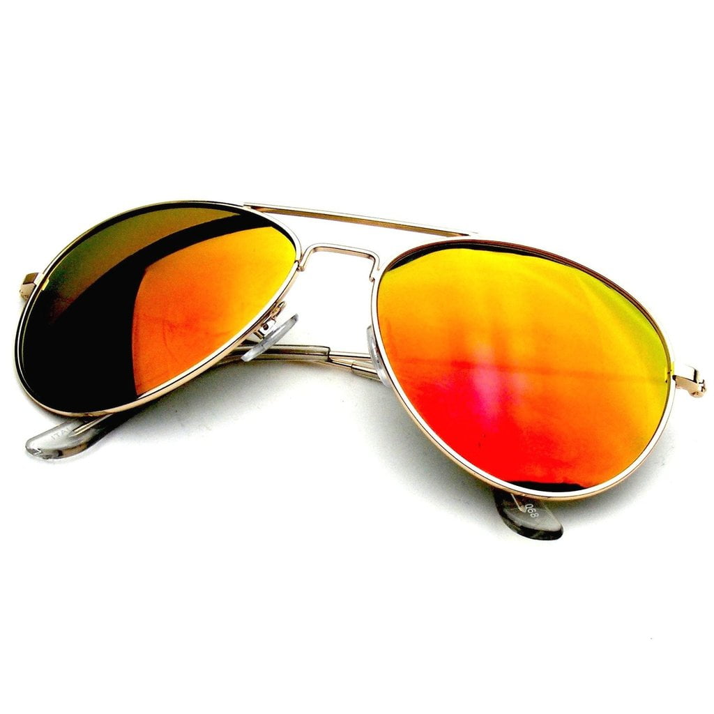 Mirrored Aviator Sunglasses Mirror Lens Gold Metal Frame 