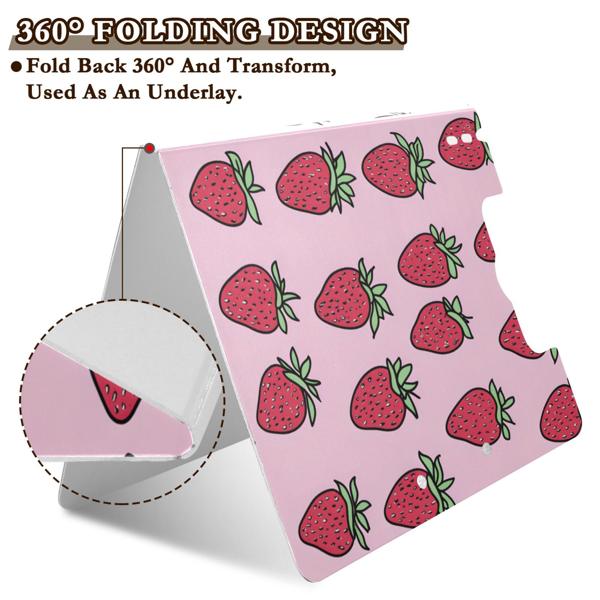 FORMRS A4 Clipboard Folder with Pen Holder Horizontal Foldable School Office Binder, Cartoon Strawberry