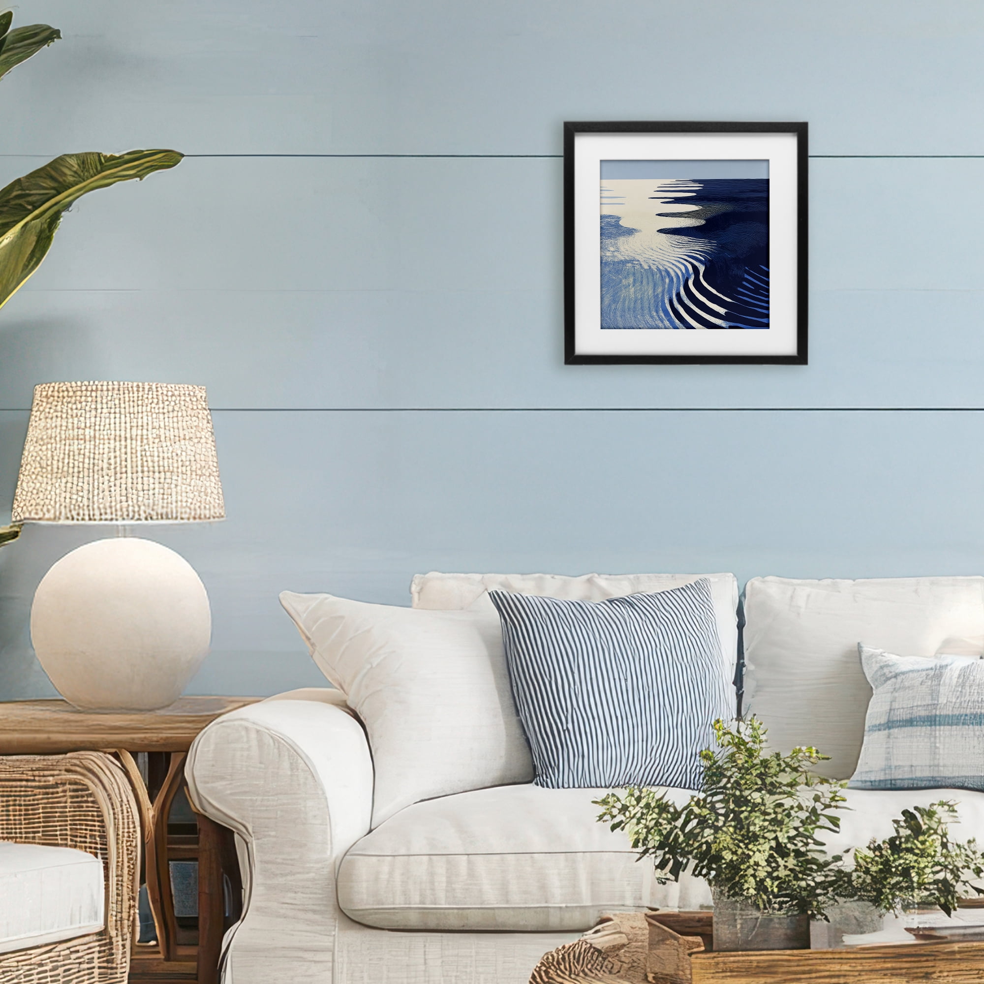 Stupell Industries Abstract Cobalt Ripples Black Framed Print Under Glass, design by Walker Noble
