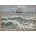 thumbnail image 2 of Tadeusz Makowski 14x11 Gold Ornate Wood Frame and Double Matted Museum Art Print Titled - Stormy Sea with Boats (1914), 2 of 4