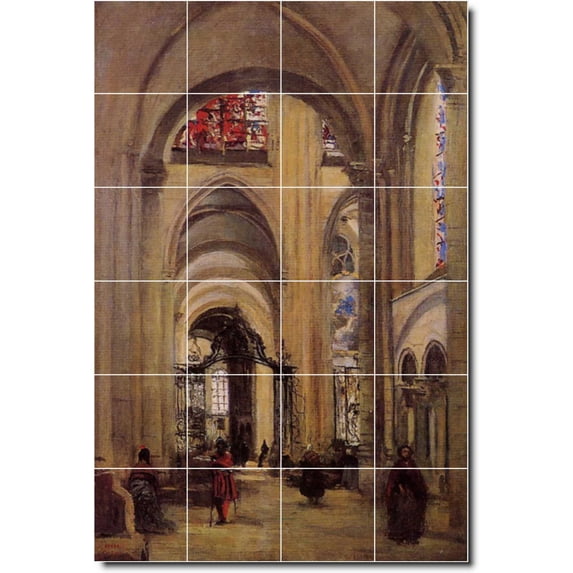 Ceramic Tile Mural-Jean Corot Religious Floor Tile Mural 27. 48" w x 72" h using (24) 12 x 12 ceramic tiles