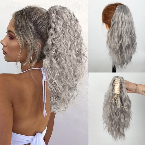 Ponytail Extension,Curly Drawstring Ponytail Extension for Women Natural Looking Curly Clip in Hair Extensions 18 Inch Synthetic Hairpiece for Daily Party
