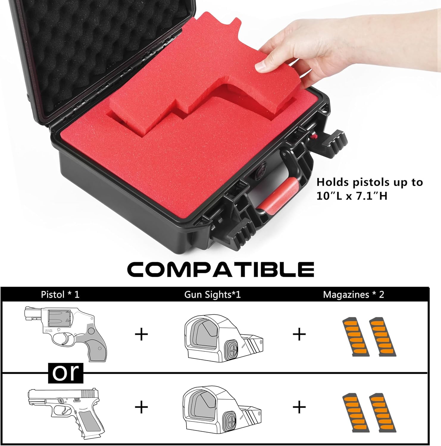 Kinghardcase TSA-Approved Handgun Hard Shell Case – Waterproof, Shockproof & Lockable（Fits 9mm）