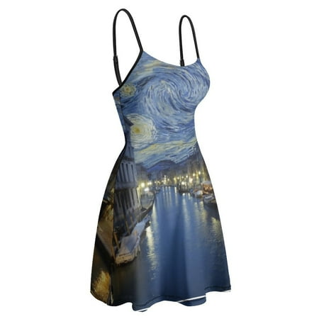 Woman s Dress Exotic Venice Starry Night Tote Bag Women s Sling Dress Geek Vacations Suspender Dr