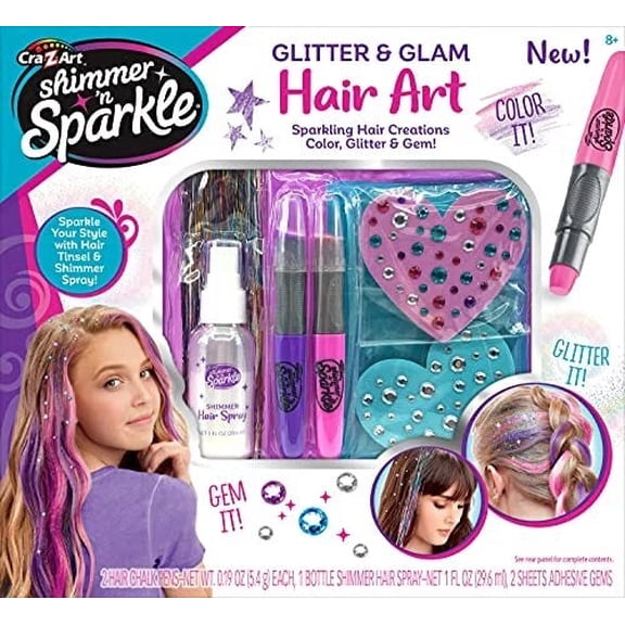 Cra-Z-Art Shimmer 'n Sparkle Glitter and Glam Metallic Hair Art Set with Chalk Pens and Gems