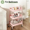thumbnail image 5 of TINKLE WELL Multi-Purpose Rolling Utility Cart, 3-Shelf Duty Metal Organizer with Locking Wheels and Handle, Mobile Storage for Home Kitchen, Bathroom & Office, Pink, 5 of 7