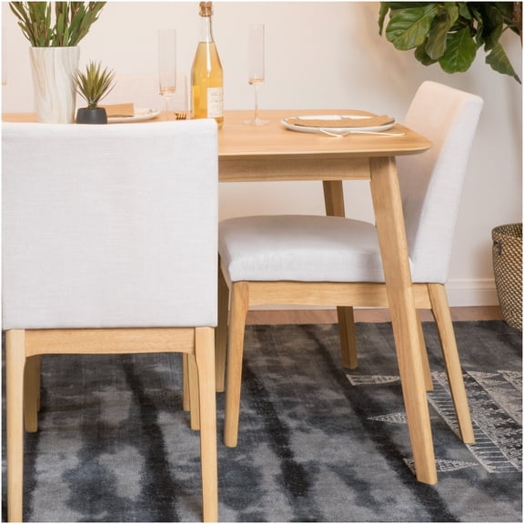 Light Beige Fabric Dining Chairs Set of 2, Modern Upholstered Side Chairs with Rubberwood Legs for Kitchen Dining Room