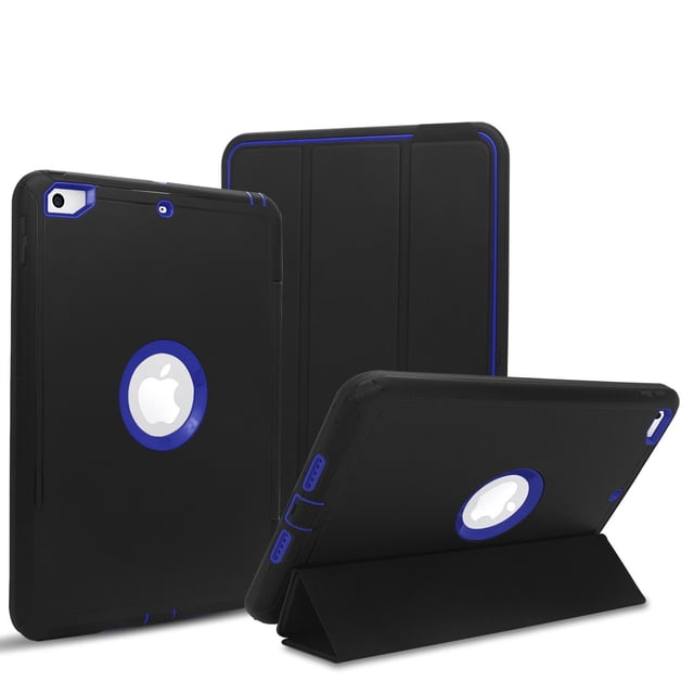 Mignova For New iPad 9.7 2017/2018 Case Heavy Duty Full Body Rugged Protective Case with Auto Sleep/Wake Up Stand Folio&Three Layer Design for Apple iPad 9.7 inch 2017/2018 (Black+Blue)