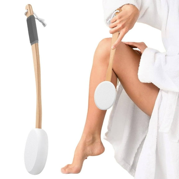 PRYESS Lotion Applicator for Back Feet 3 Replaceable Pads with 1 Long Handled Back Lotion Applicator for Elderly Women, Curved Design, Easy To Use, Grey