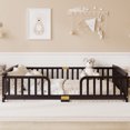 thumbnail image 2 of Leumius Queen Size Floor Fence Bed with Central Entrance,Pine Wood Floor bed with Guardrails,Espresso, 2 of 9