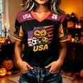 thumbnail image 2 of Domzest Women's USA Pumpkin Soccer Jersey Halloween Elements Raglan V Neck Shirts Color Block Short Sleeve Tee Soccer Viewing, Outdoor & Halloween Gatherings Black L, 2 of 5