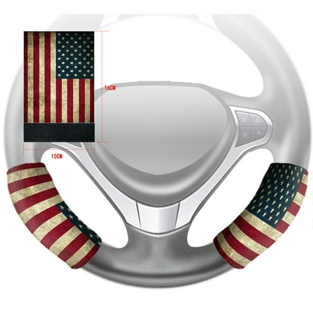 ZKGK American Flag Steering Wheel Cover Hook and Loop Covers For Car Size 10x16cm 2 PCS