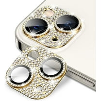 Dteck for iPhone 15 Camera Lens Protector Bling, Glitter Diamond Metal Lens Cover Glass Screen Protector Accessories for iPhone 15 & 15 Plus, Gold