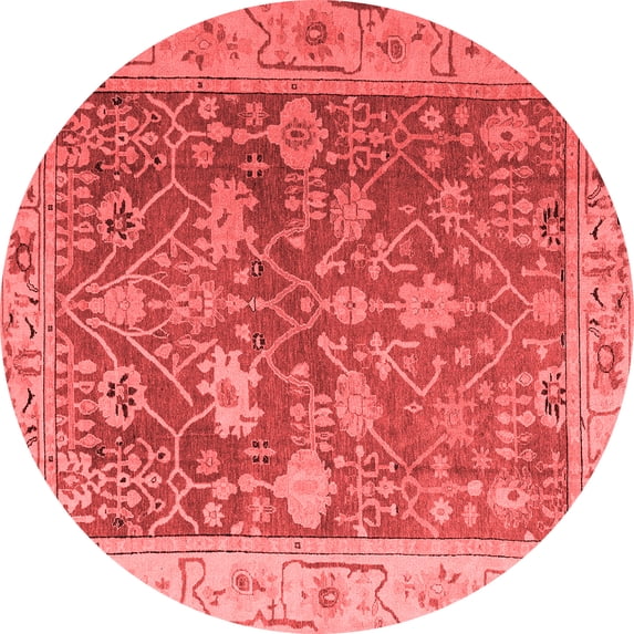 Ahgly Company Machine Washable Indoor Round Abstract Red Modern Area Rugs, 5' Round