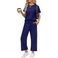 thumbnail image 2 of MSJUHEG Summer Outfits for Women 2 Piece Matching Summer Summer Work Outfits for Women Two Piece Outfits Summer Sweatsuit Lounge Set Womens Lounge Sets for Women Travel Outfits for Women Navy S, 2 of 4