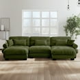 thumbnail image 3 of BUIORD 130" Modular Sectional Sofa with Ottoman, U-Shape Oversized Upholstery Sectional Couch for Living Room, Velvet 3-Seater Sofa Tufted Back with Round Armrests, Olive Green, 3 of 9