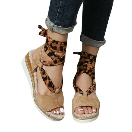 

GENILU Ladies Breathable Strappy Ankle Strap Wedge Sandals Anti Slip Platform Walking Thick Sole Espadrilles Sandal