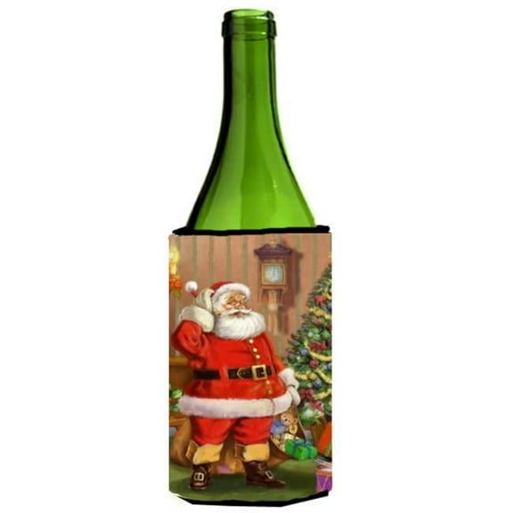 Christmas Santa by the Tree Wine Bottle Can cooler Hugger
