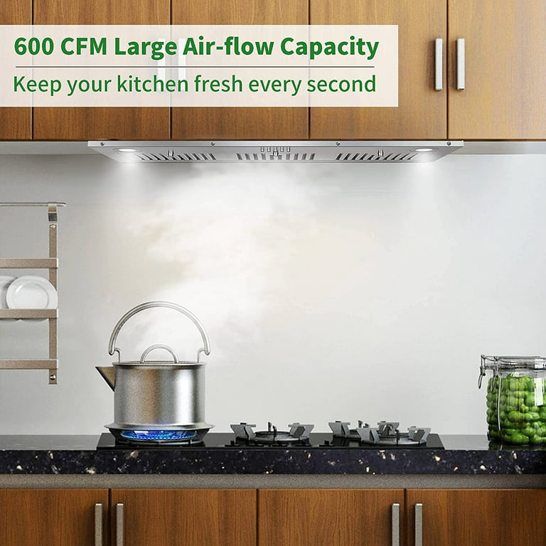 Range Hood Insert 36 Inch, 600 CFM Built-in Kitchen Hood with 3 Speeds