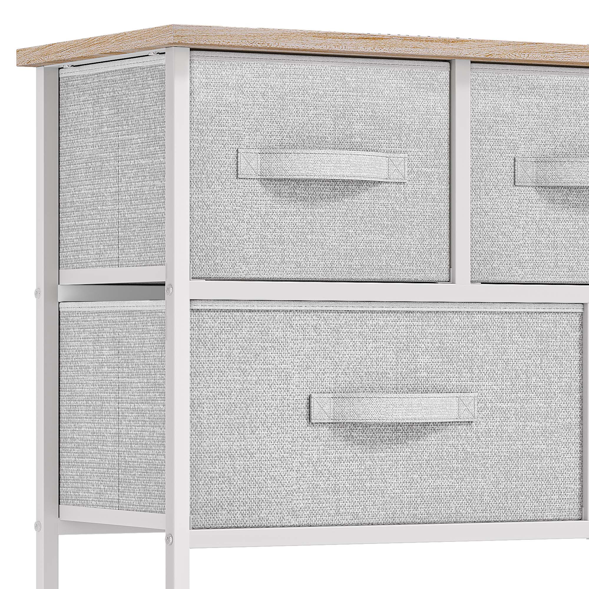 Uforic Fabric Dresser TV Stand with 5 Drawers, Wide Storage Tower Chest for and Closet Light Grey